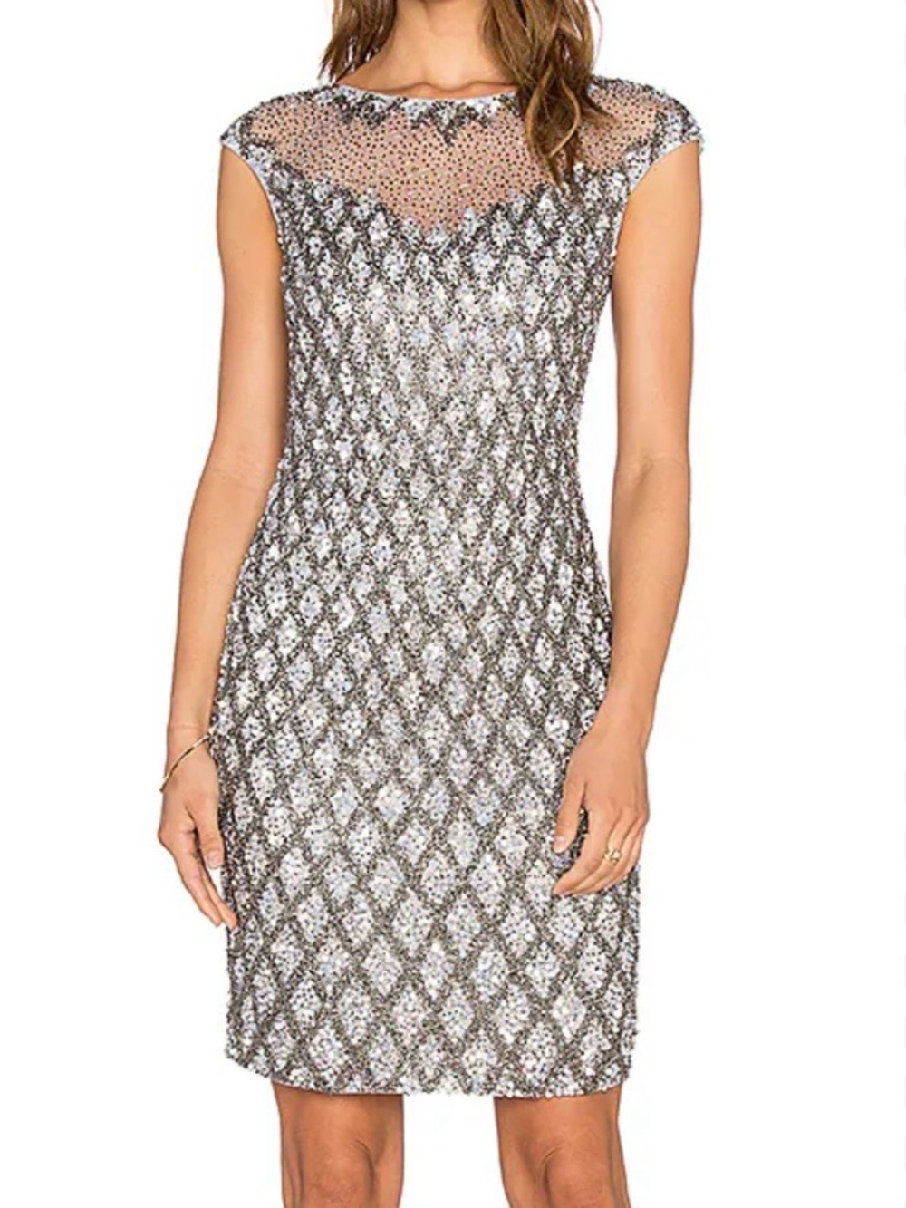 Parker Black Montclair Embellished Sequin Cocktail Dress in Silver